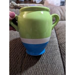 John Henry 6 Inch Glass Flower Pot/Vase. Blue, Green, and White.#SK0471